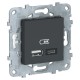 Розетка зарядная с/у 2хUSB, тип А+С, 5 В / 2400 мА, антрацит UNICA NEW Schneider Electric