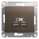 Розетка USB A+A, 5В/2,1А, 2x5В/1,05А, шоколад, механизм GLOSSA Schneider Electric