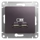 Розетка USB A+A, 5В/2,1А, 2x5В/1,05А, сиреневый туман, механизм GLOSSA Schneider Electric